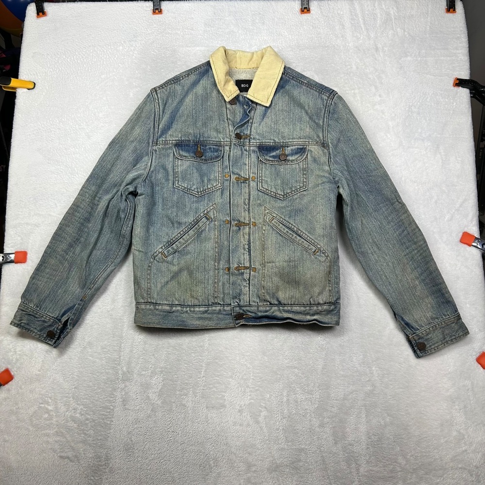 BDG Urban Outfitters Sherpa Lined Denim Jacket Men's Blue Pockets Classic - XS